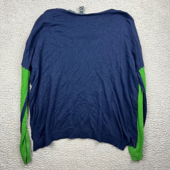 Payton Colorblock Navy Blue Green Viscose Blend Sweater Side Slits Size Medium - Picture 6 of 7
